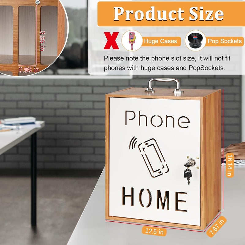 Lzttyee Cell Phone Holder Classroom 36 Slots Wooden Cell Phone Storage Cabinet Pocket Chart with Handle and Security Lock for Classroom Office (36 Grid Cabinet Cherry) - Image 2